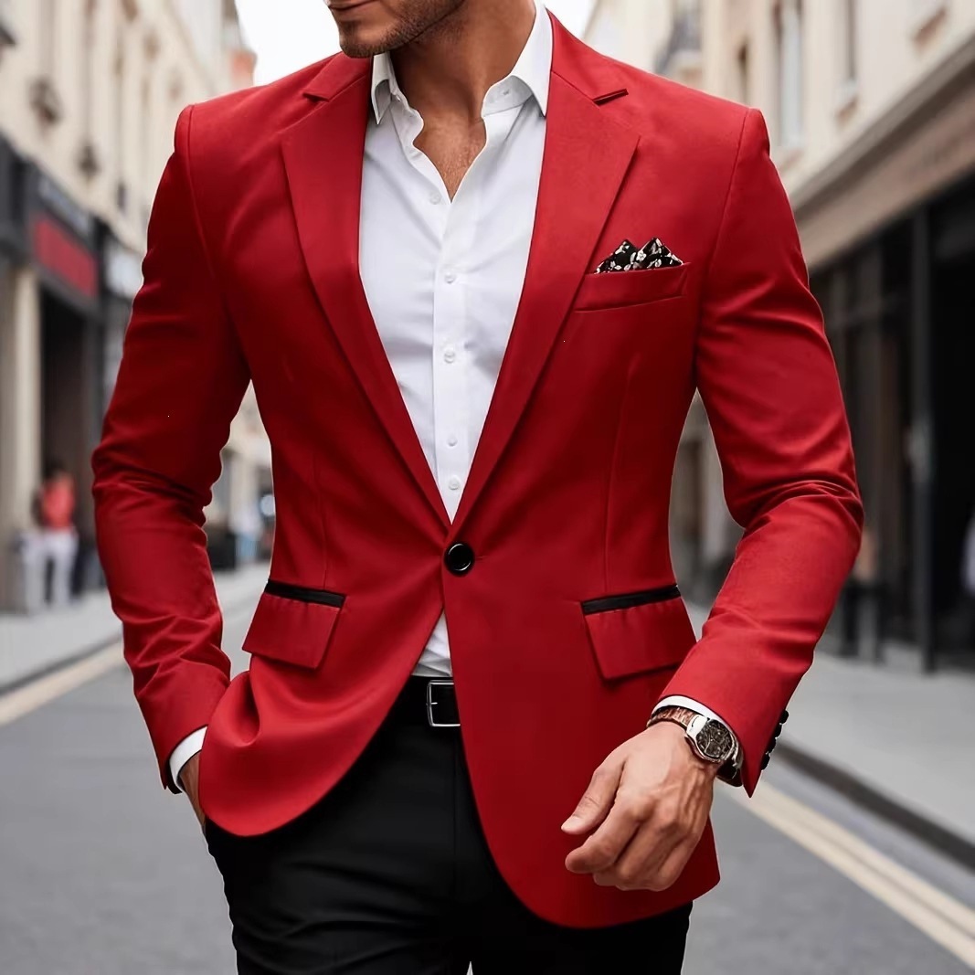 European-size Youth Business-Casual Color-Block Suit - Image 3