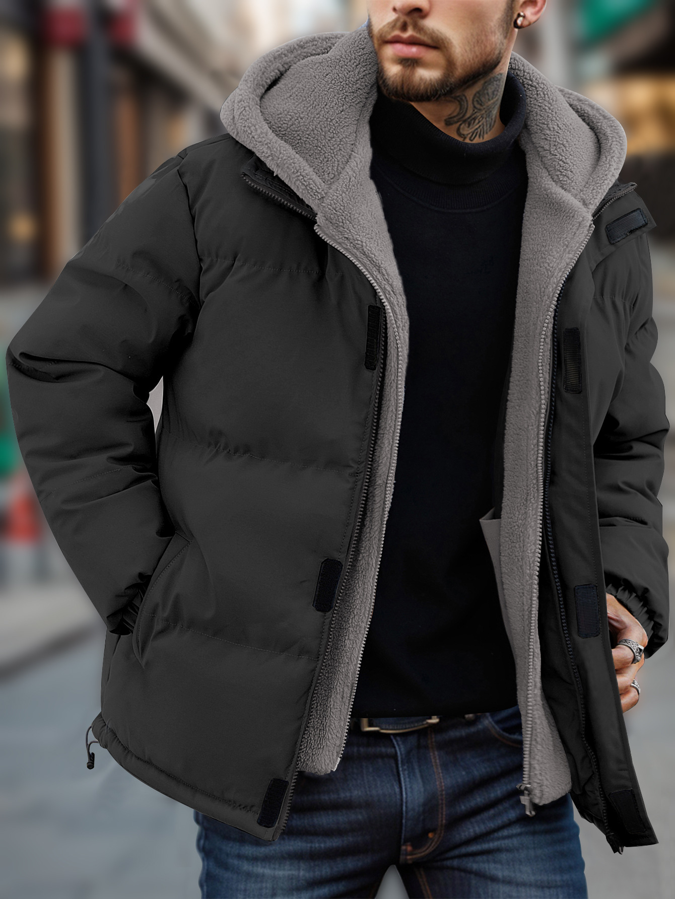 Men's Ski Thick Windproof Down Jacket Men's Fake 2-piece Cotton-padded Jacket - Image 2