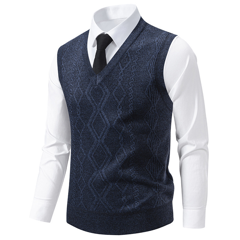 Men's V-Neck Slim-Fit Jacquard Pullover Vest - Image 5