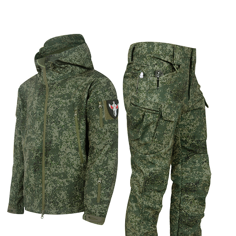 Ruins Russian Camouflage Shark Skin Shell Jacket Suit Fleece-lined Waterproof Tactical Suit - Image 5