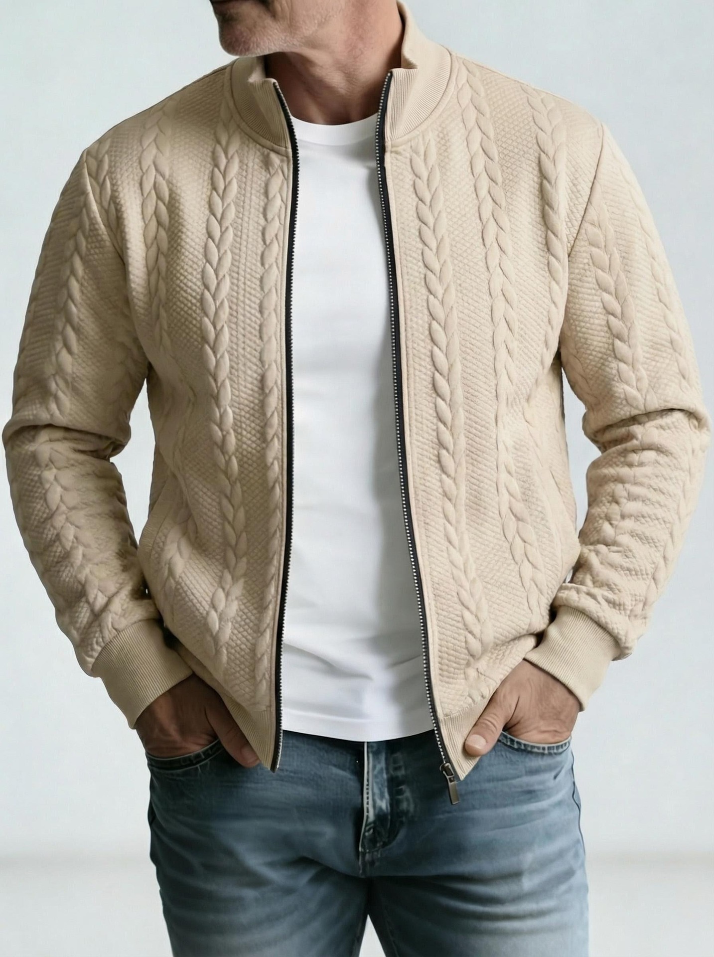 Mens Jacquard Fashionable Stand-Neck Jacket - Image 3