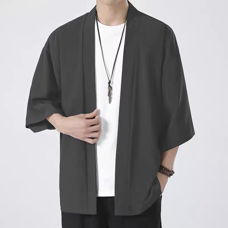 Mens Fashionable Solid-Color Kimono Jacket - Image 3