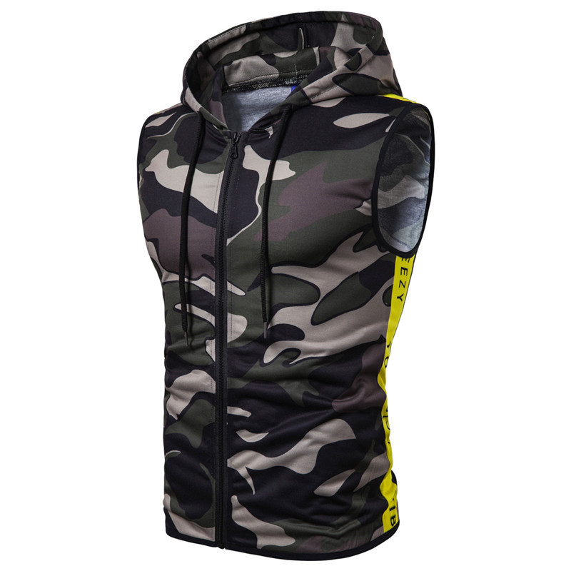 Zipper Hooded Sleeveless Camouflage Printed Fitness Sports Vest - Image 4