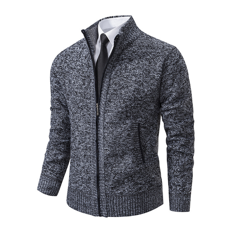 Autumn And Winter Warm Men's Casual Cardigan Stand-up Collar Sweater Coat Fashion - Image 2