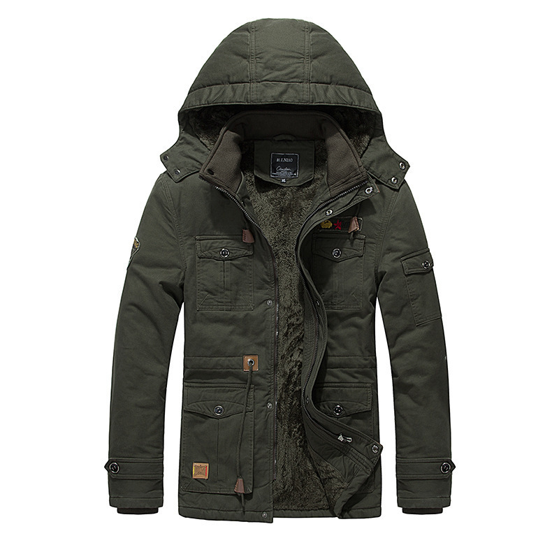 Men's Fleece Padded Jacket Mid-length Hooded Jacket - Image 3