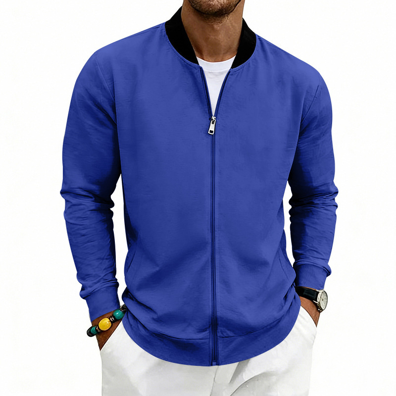 SpringAutumn Thin Vintage Mens Simple Flight-Style Stand Collar Zip-Up Baseball Jacket Cardigan - Image 6