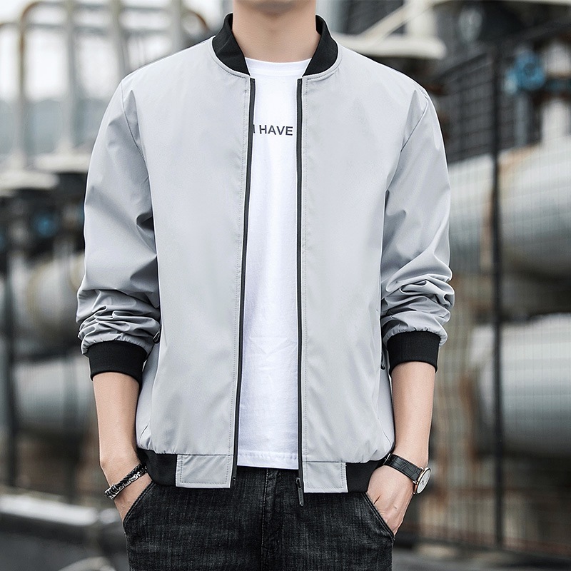 Men's Jacket Spring And Autumn Solid Color Stand Collar Coat - Image 3