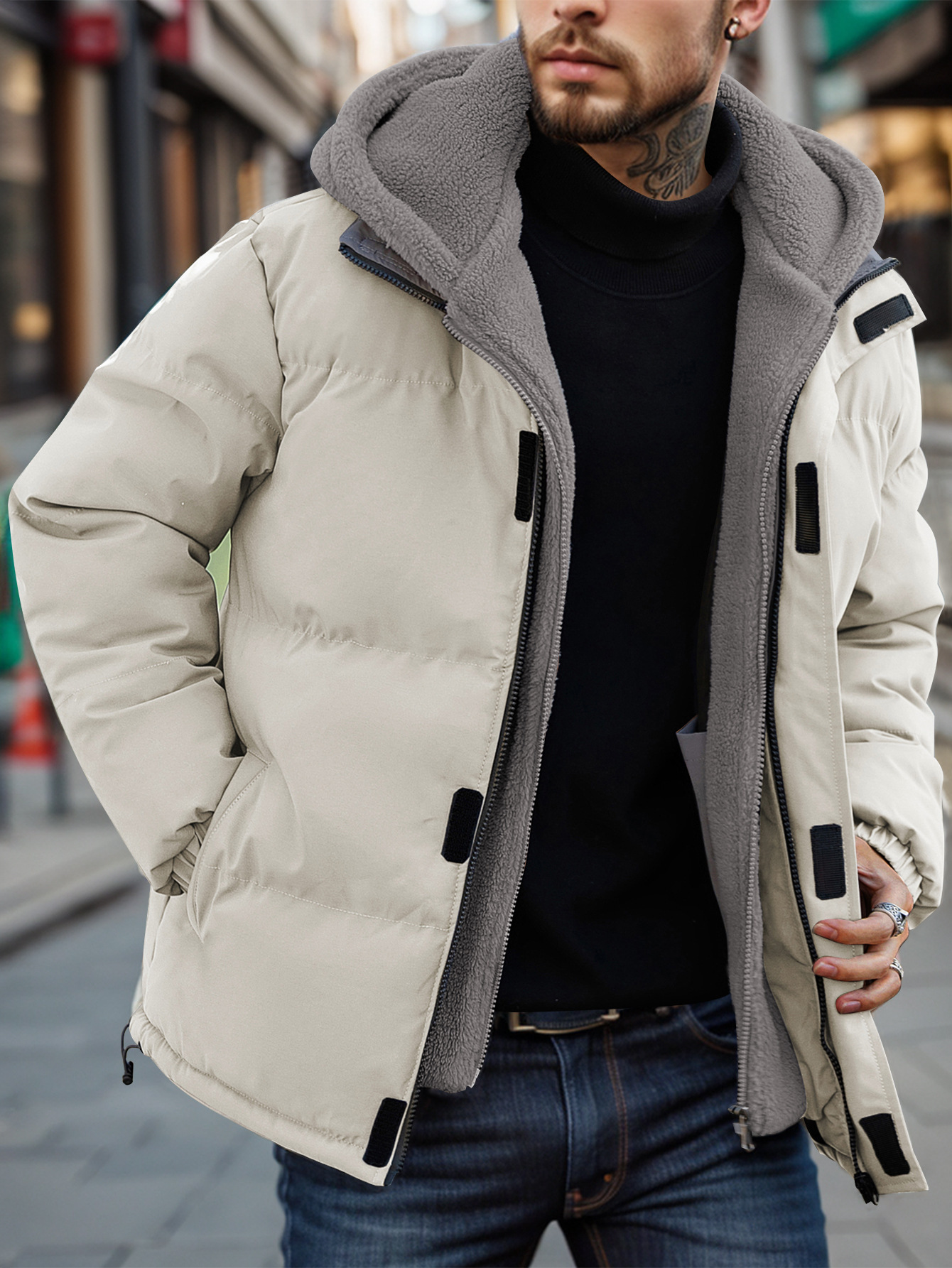 Men's Ski Thick Windproof Down Jacket Men's Fake 2-piece Cotton-padded Jacket - Image 3