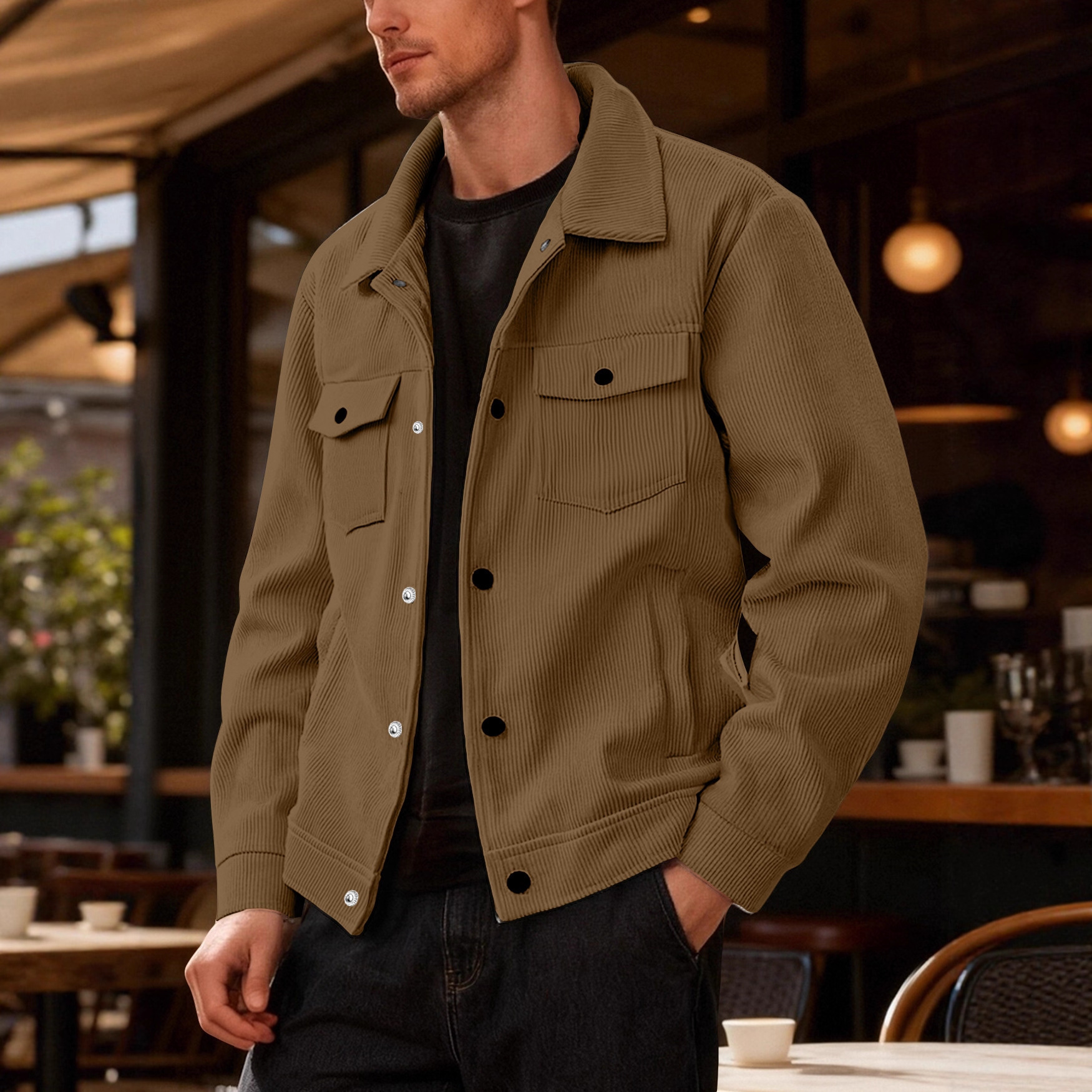 Mens Sporty Casual Jacket With A Lapel Long Sleeves And Pockets
