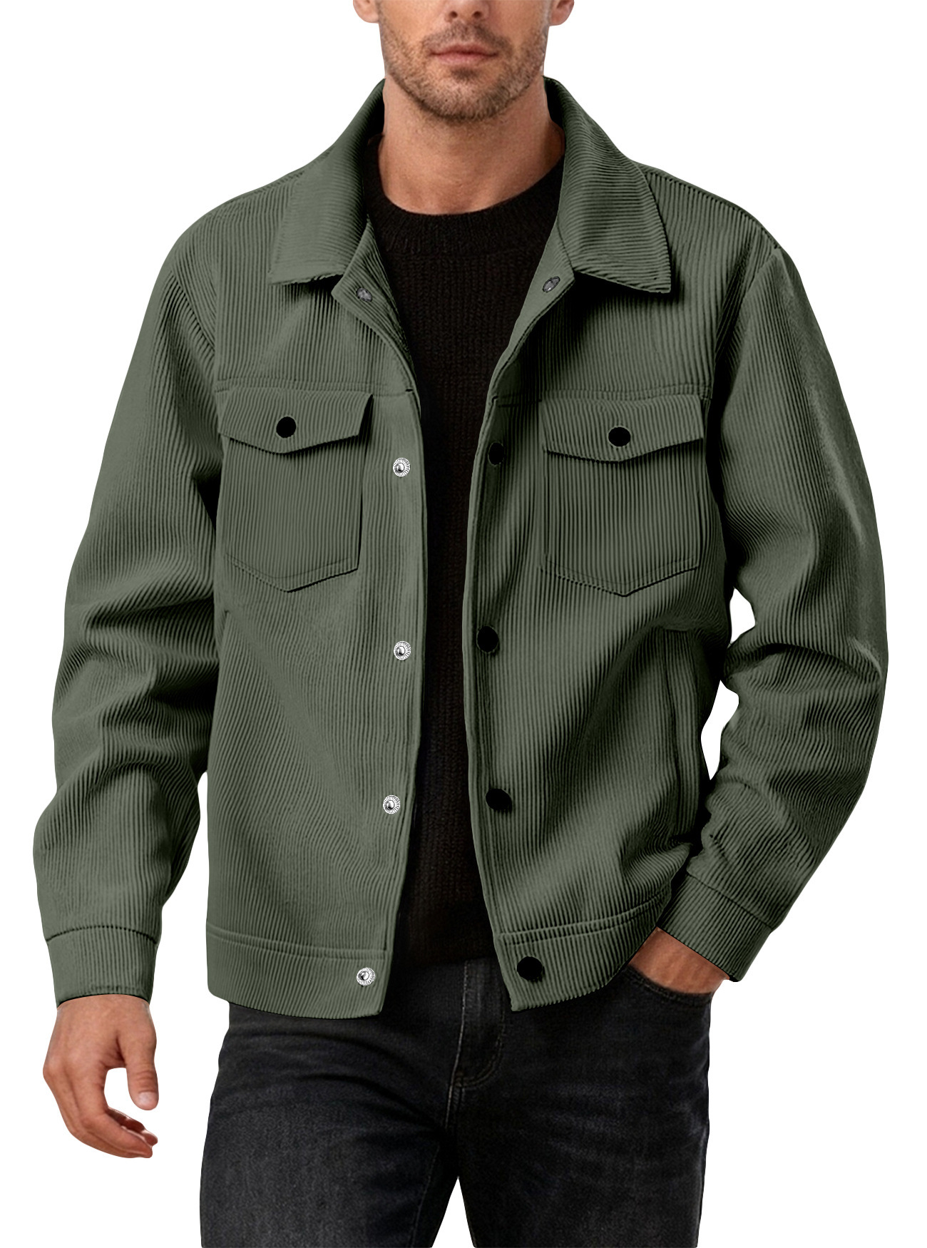Mens Sporty Casual Jacket With A Lapel Long Sleeves And Pockets - Image 2
