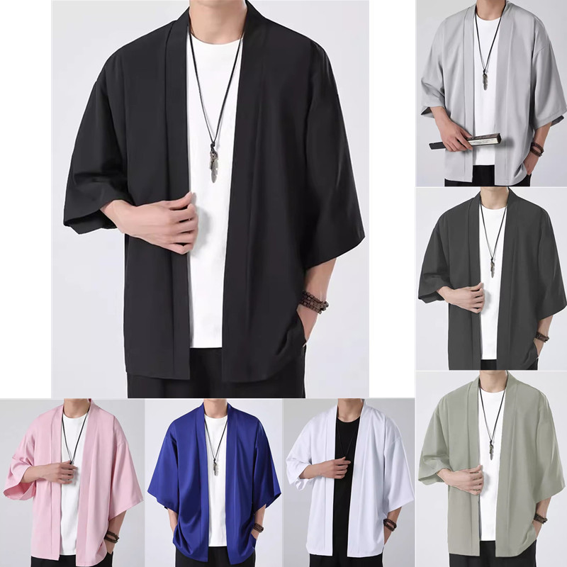 Mens Fashionable Solid-Color Kimono Jacket - Image 2