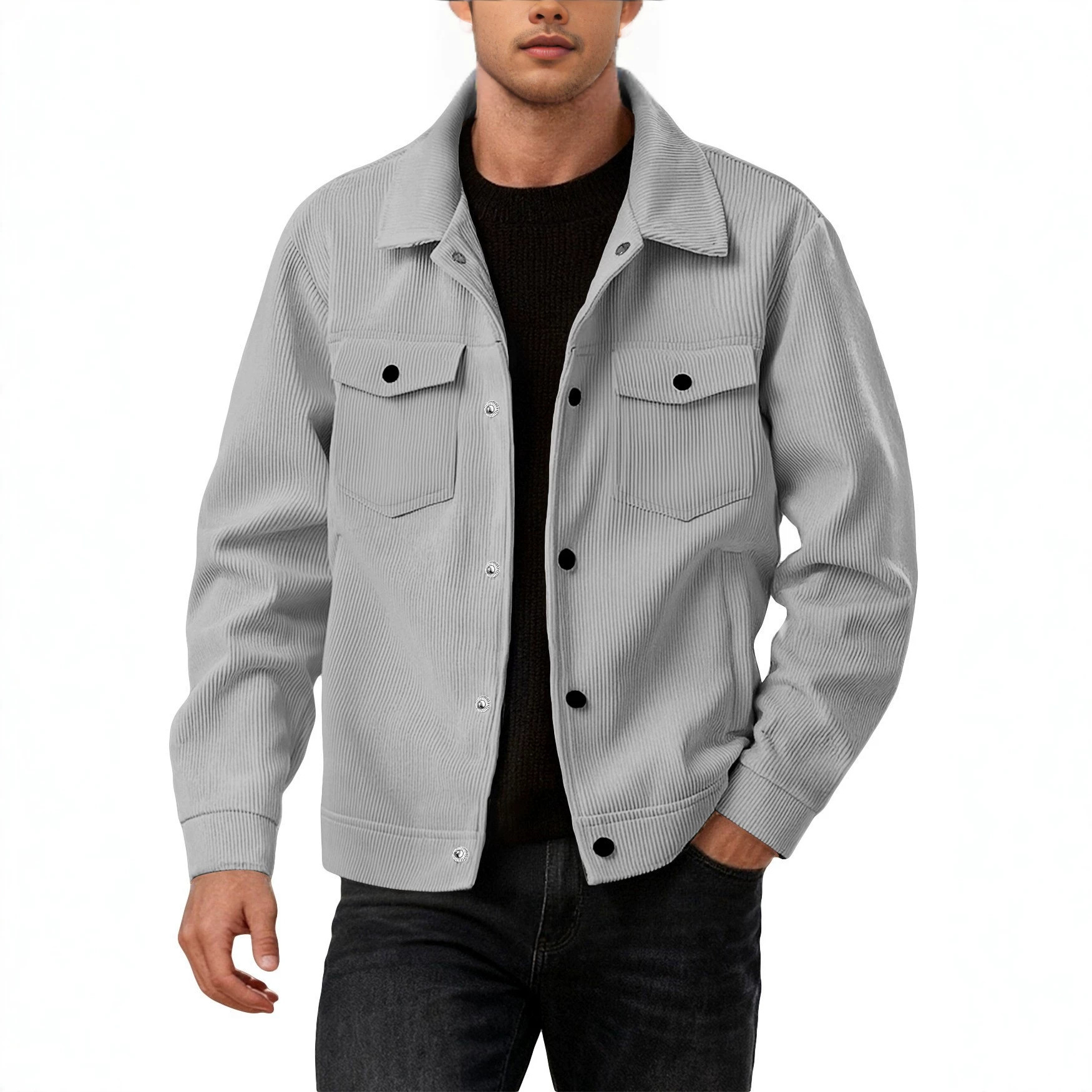 Mens Sporty Casual Jacket With A Lapel Long Sleeves And Pockets - Image 4