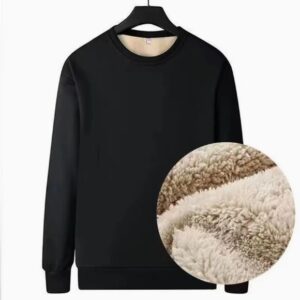 Mens Black Loose-fitting Crew-neck Fleece Hoodie