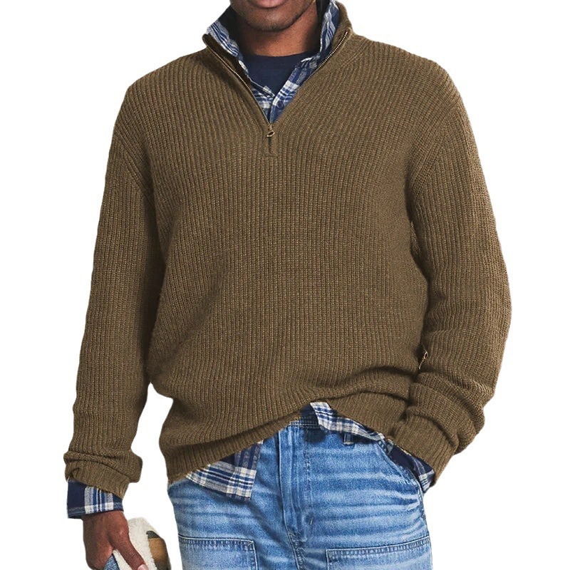 Foreign Trade Men's Business Casual Loose Zip Stand Collar Sweater - Image 5