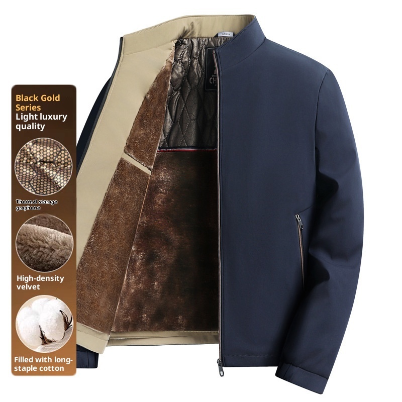 Middle-aged And Elderly Men's Fleece-lined Stand Collar Thickened Mid-aged Graphene Jacket Casual Warm High-end Coat - Image 2