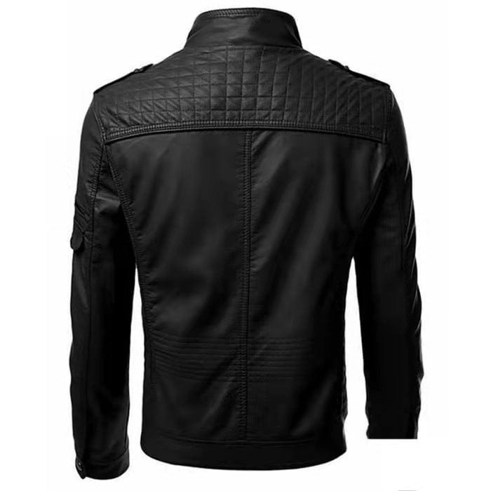 Autumn New Stitching Stand Collar Leather Jacket - Image 2