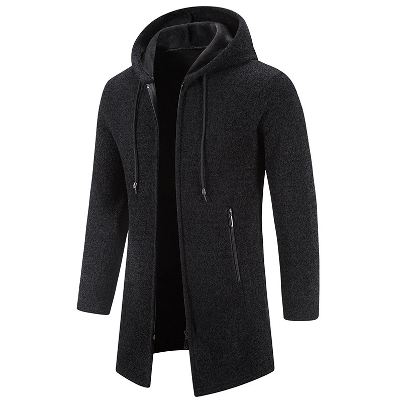 Men's Solid Color Casual Hooded Sweater Zipper Cardigan - Image 3