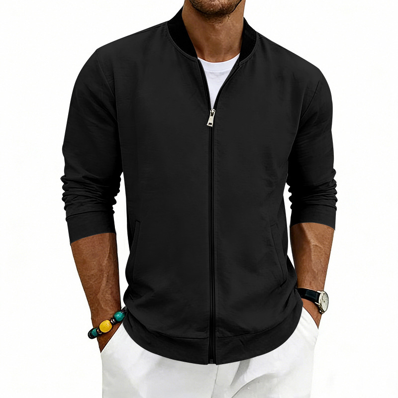 SpringAutumn Thin Vintage Mens Simple Flight-Style Stand Collar Zip-Up Baseball Jacket Cardigan - Image 10