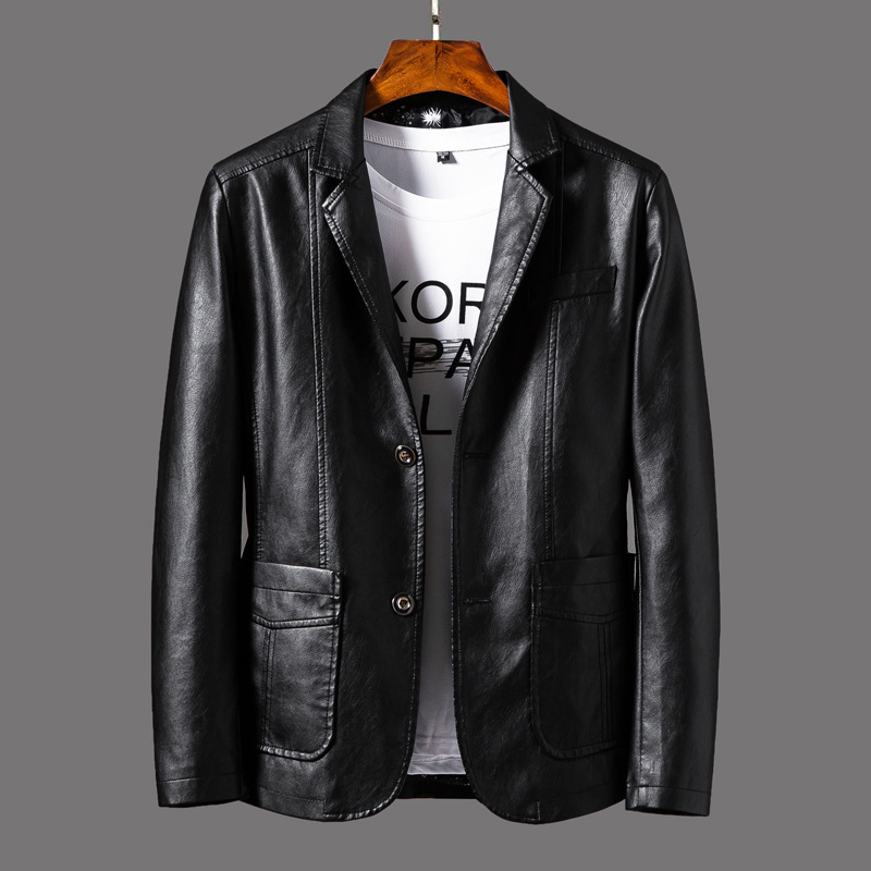 Leather Men's Autumn And Winter Jacket Thin Lapel - Image 6