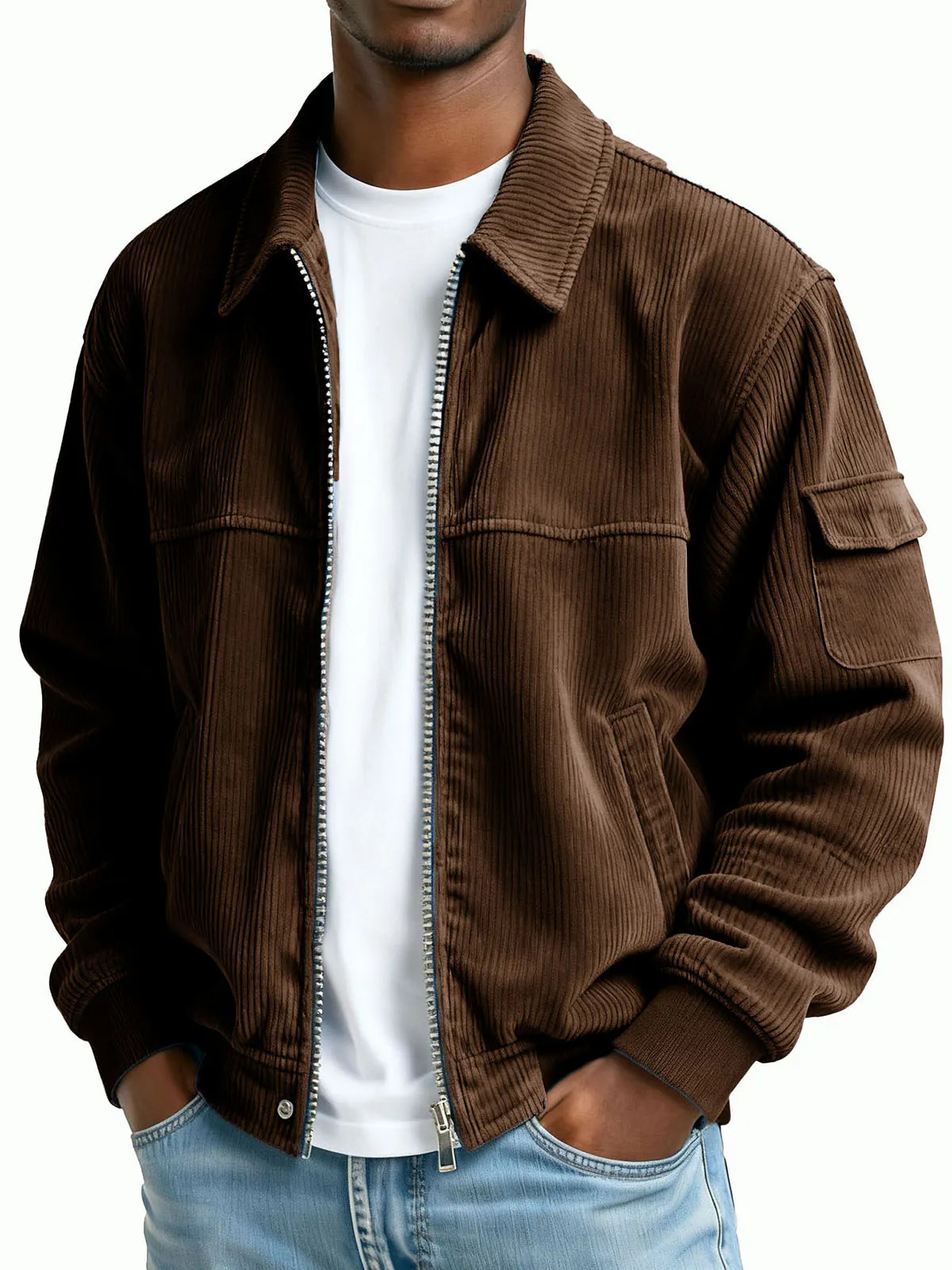New Men's Retro Corduroy Fashion Casual Long Sleeve Pocket Jacket Men - Image 6