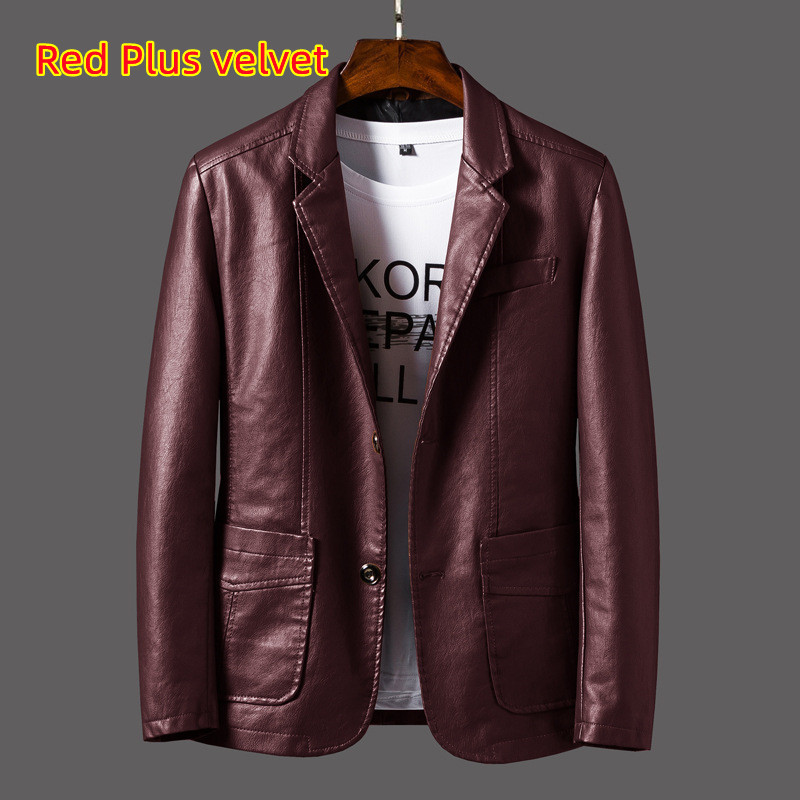 Leather Men's Autumn And Winter Jacket Thin Lapel - Image 4