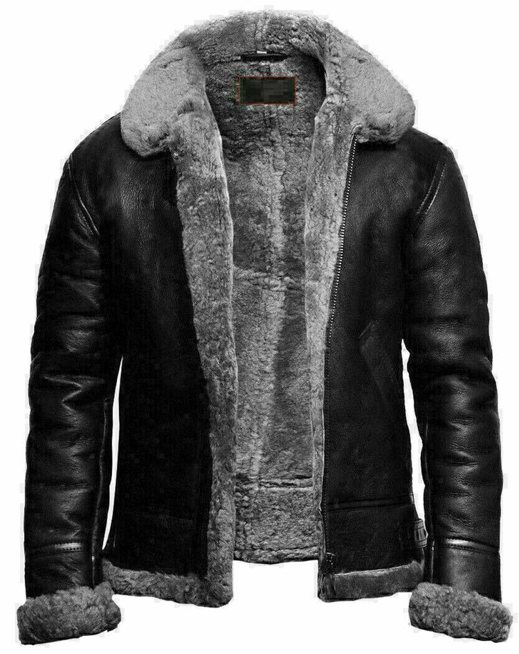Men's Leather-fur One-piece Lapel Winter Cold-proof Leather Jacke - Image 5