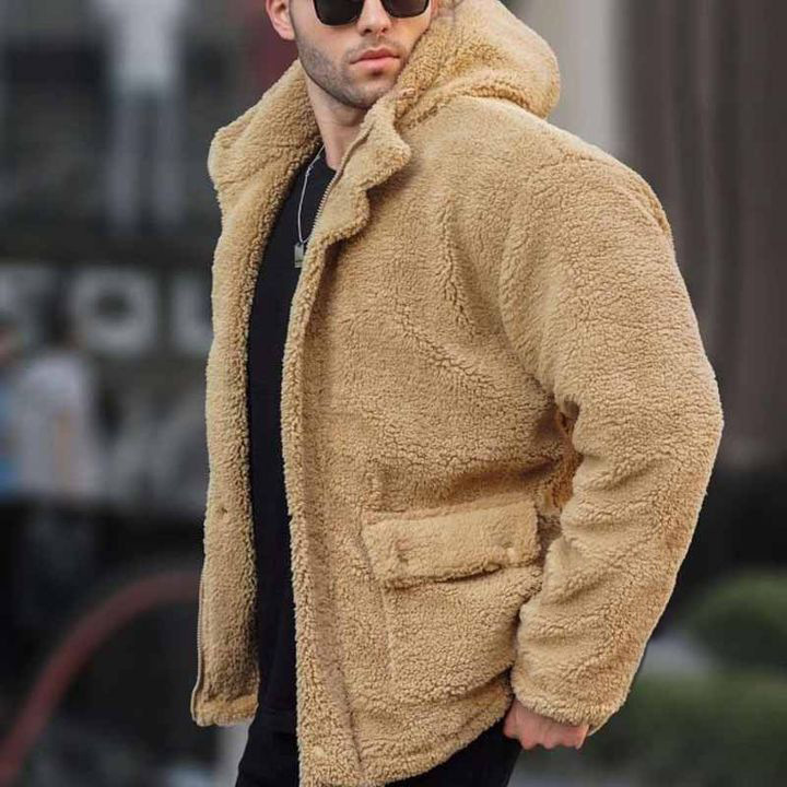 Autumn And Winter Men's Hooded Solid Color Coat Polar Fleece European And American Leisure Trendy - Image 2