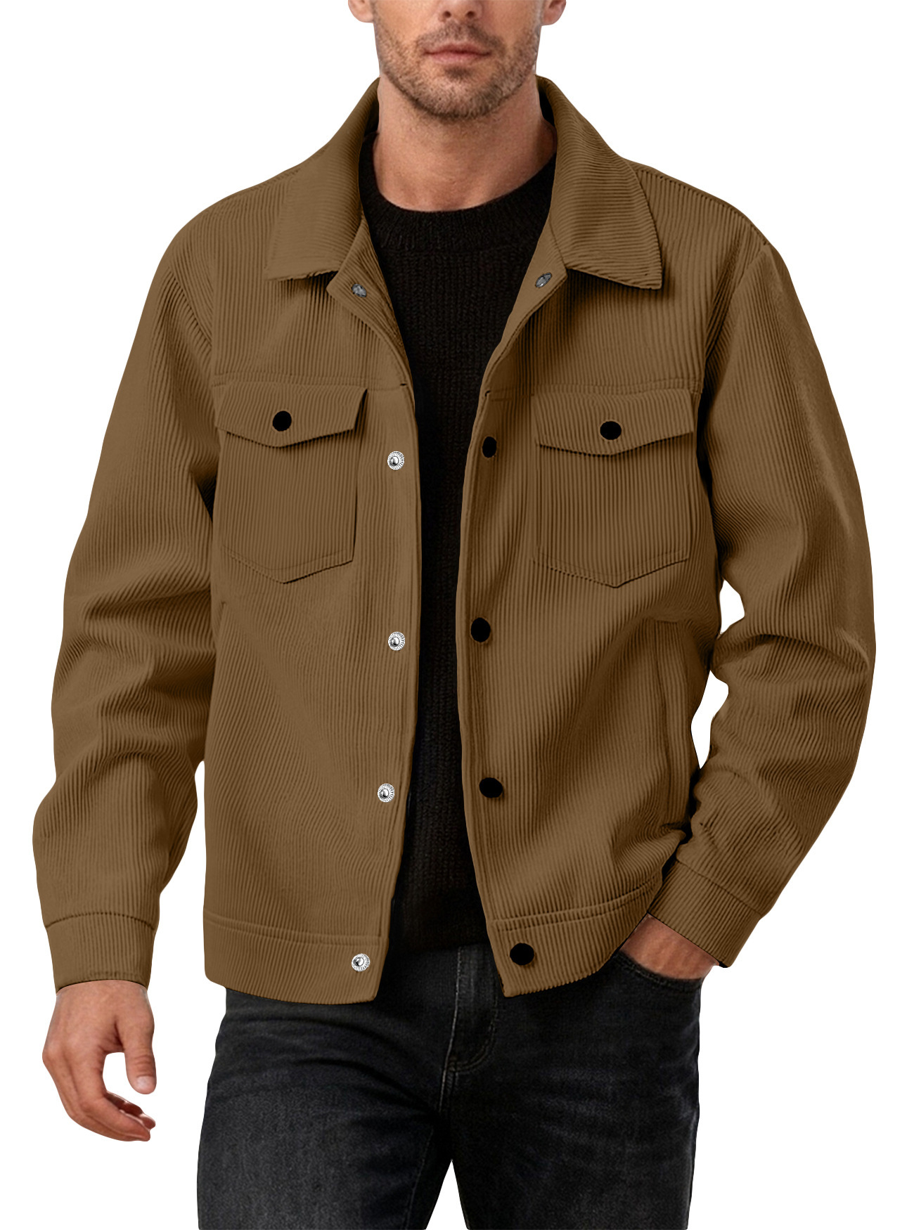 Mens Sporty Casual Jacket With A Lapel Long Sleeves And Pockets - Image 8
