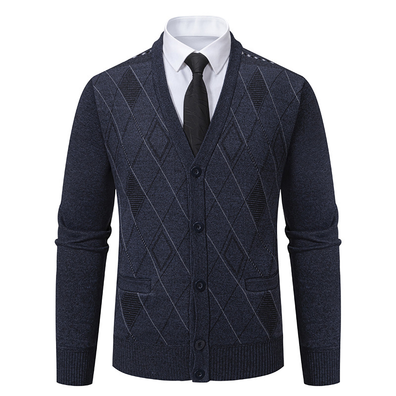 Sweater Fleece-lined Padded Cardigan Knitwear Men's Jacket Coat - Image 3