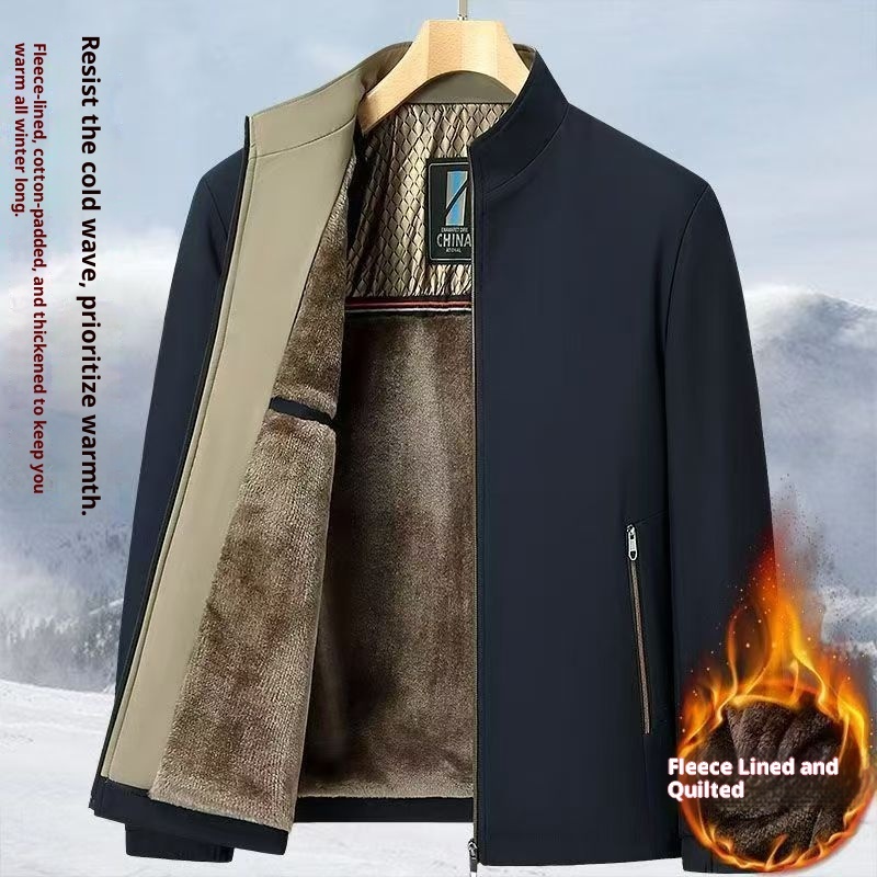 Middle-aged And Elderly Men's Fleece-lined Stand Collar Thickened Mid-aged Graphene Jacket Casual Warm High-end Coat - Image 4