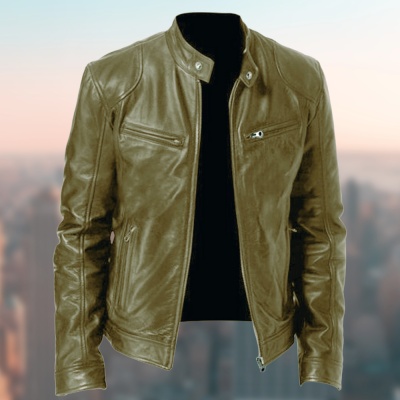 Gentleman's Warm Zipper Cardigan Pocket Decorated Pu Leather Coat - Image 8