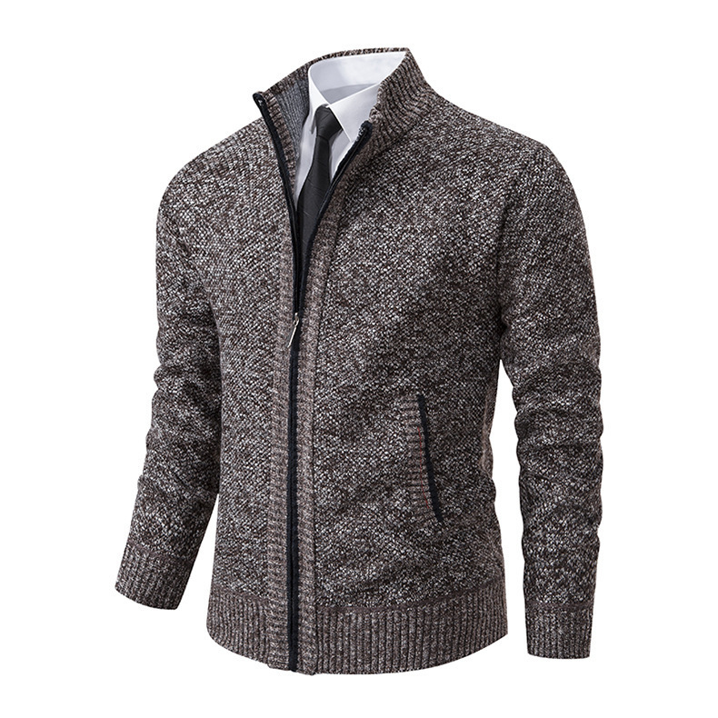 Autumn And Winter Warm Men's Casual Cardigan Stand-up Collar Sweater Coat Fashion - Image 5