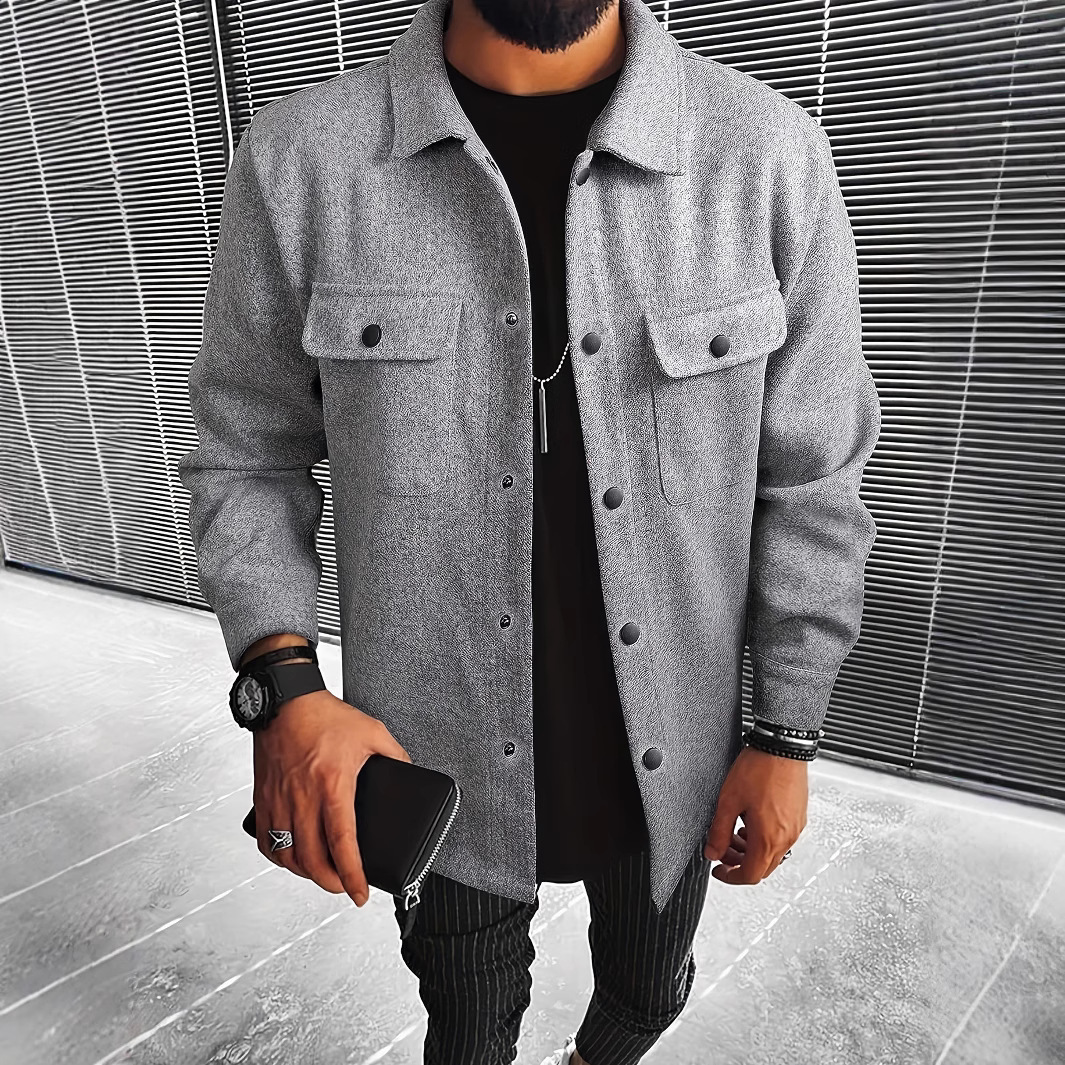 New Mens Button-front Overcoat With Flap Pockets - Image 6