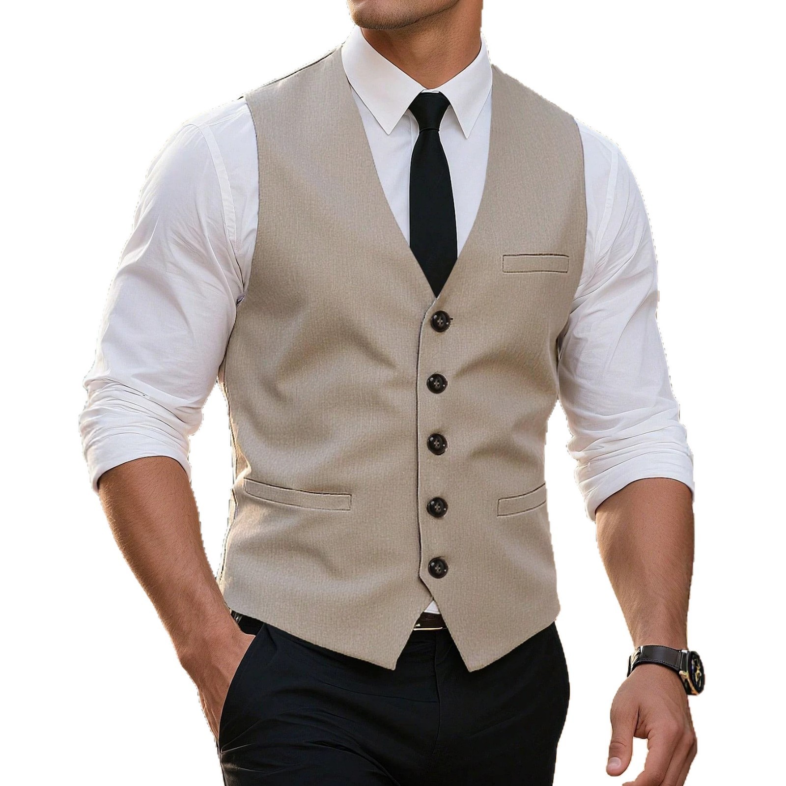 Mens Light Business-Style V-Neck Suit Vest - Image 2
