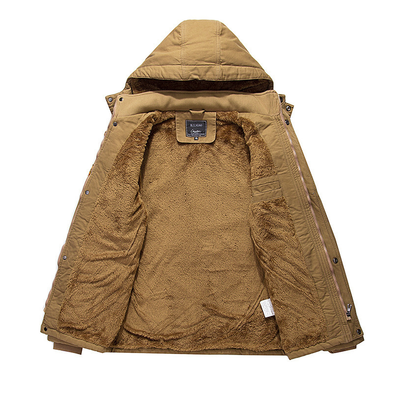 Men's Fleece Padded Jacket Mid-length Hooded Jacket - Image 2