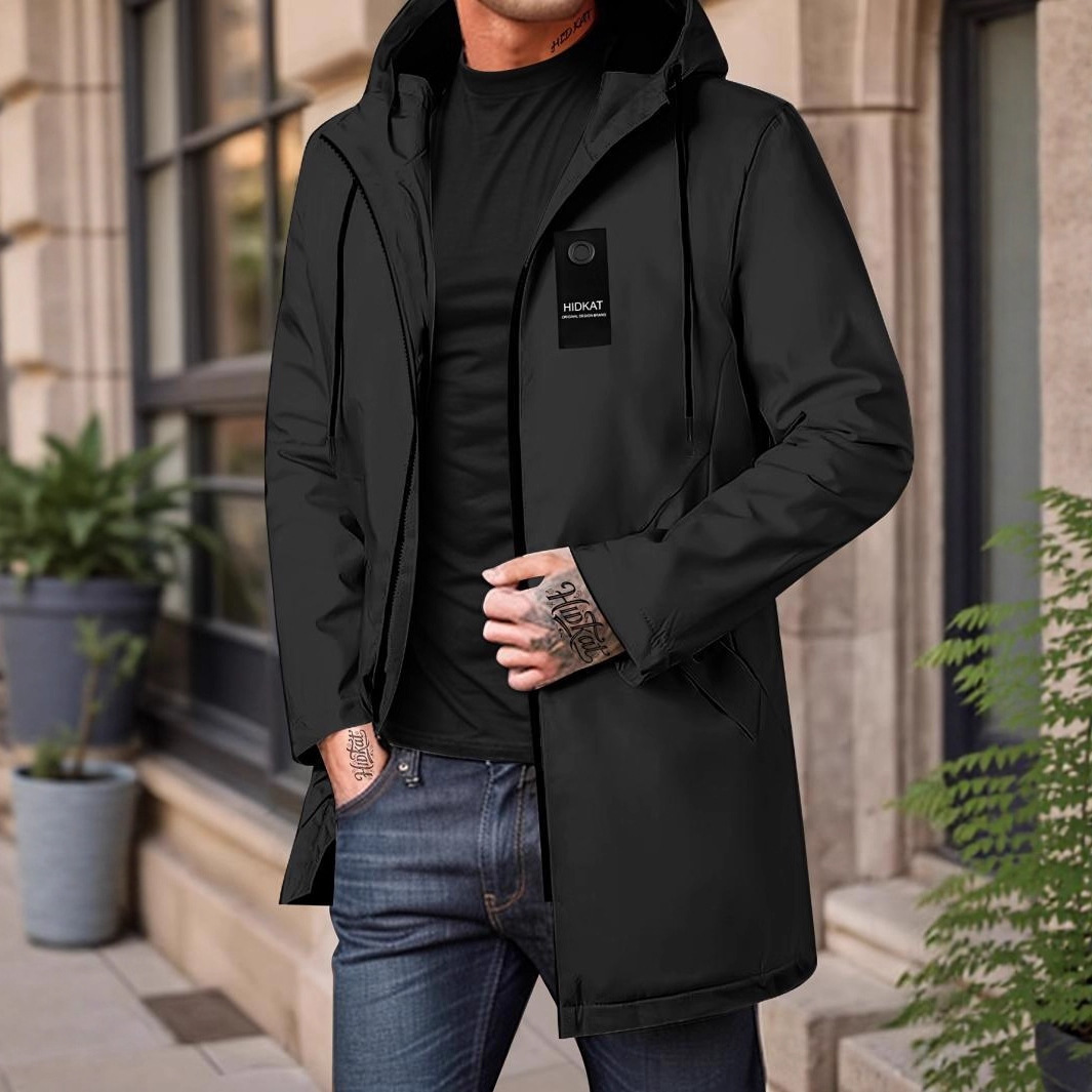 Mid-length Men's Hooded Casual Workwear Shell Jacket Windproof Jacket - Image 2