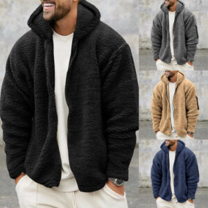 Men's Double-sided Polar Fleece Warm Hooded Zip-up Jacket