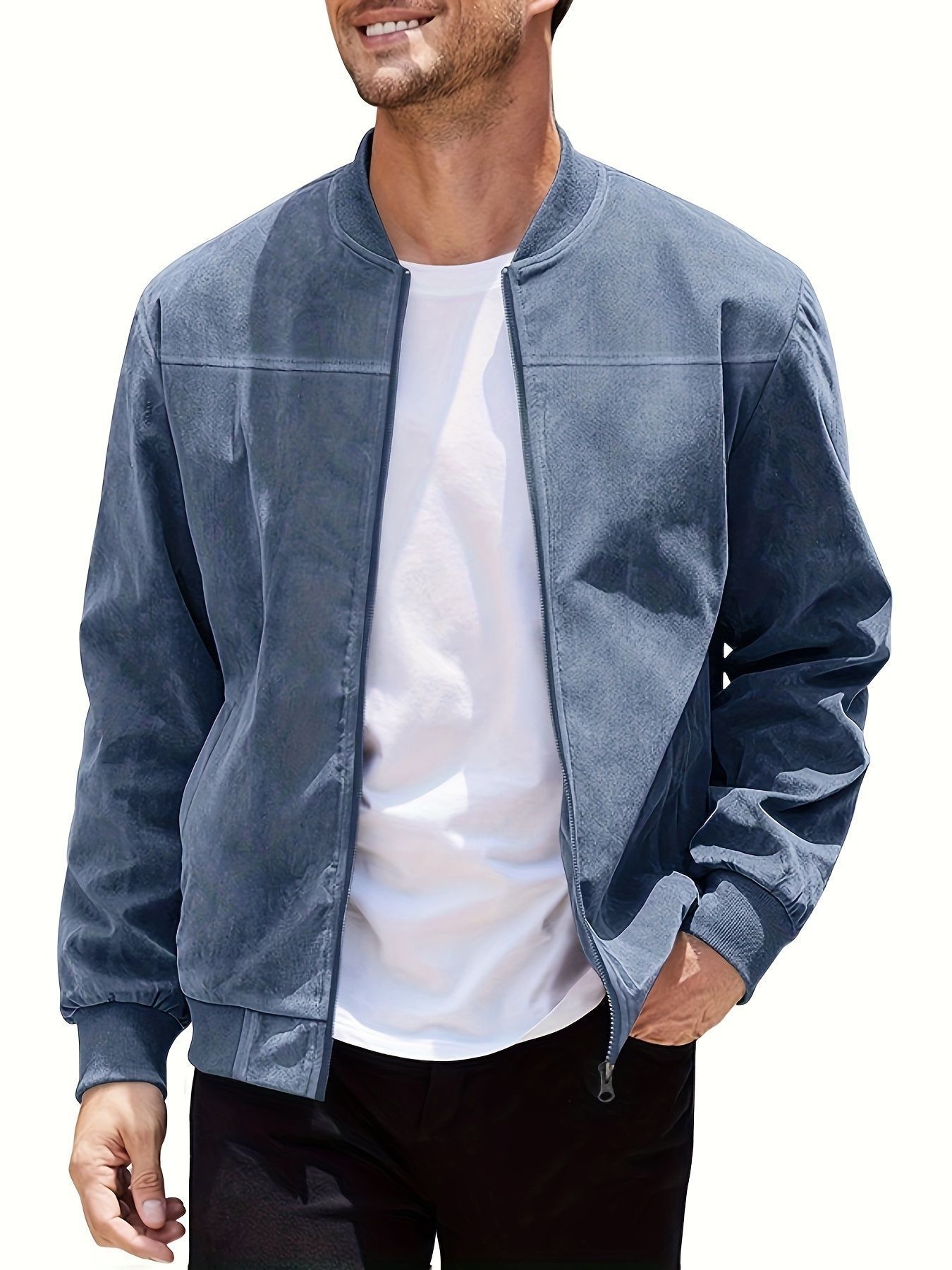 Men's Casual Plus Size Suede Zipper Men's Jacket - Image 8