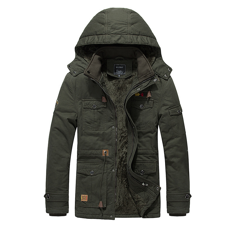 Men's Fleece Padded Jacket Mid-length Hooded Jacket - Image 6