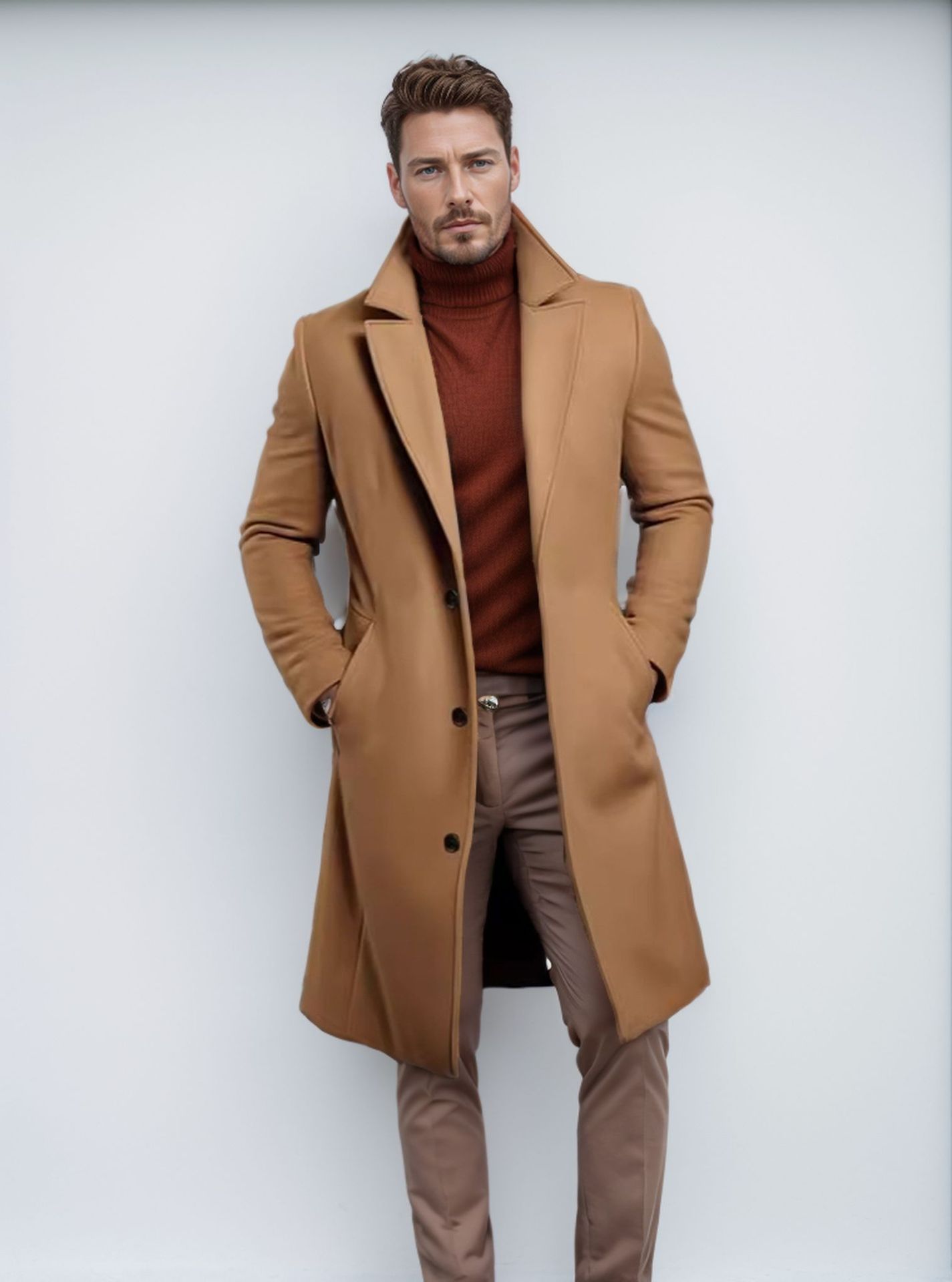 Men's Mid-length Solid Color Autumn And Winter Woolen Coat - Image 6
