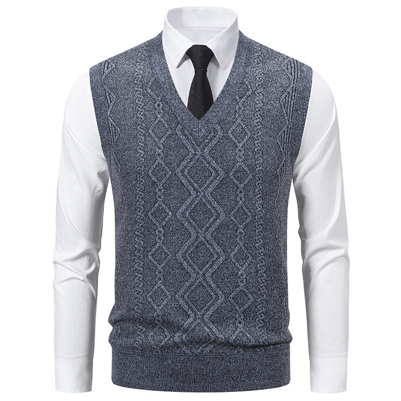 Men's V-Neck Slim-Fit Jacquard Pullover Vest - Image 7
