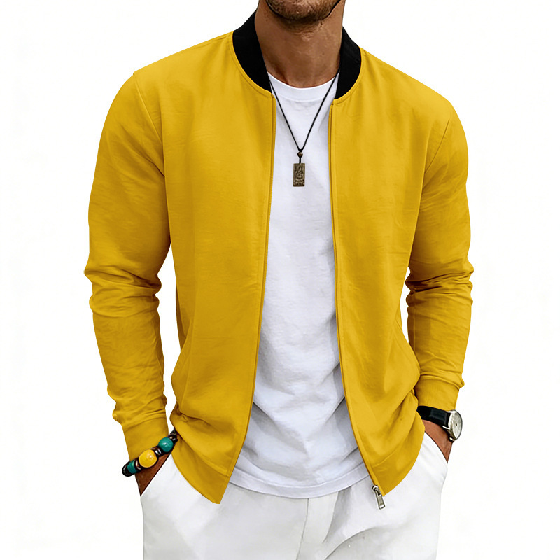 SpringAutumn Thin Vintage Mens Simple Flight-Style Stand Collar Zip-Up Baseball Jacket Cardigan - Image 9