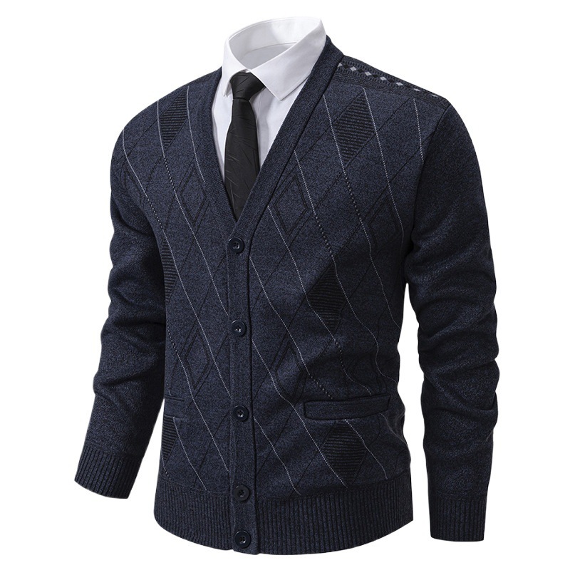 Sweater Fleece-lined Padded Cardigan Knitwear Men's Jacket Coat - Image 2