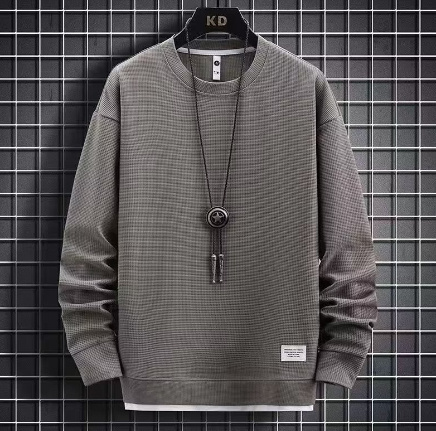 Waffle Casual Sports Round Neck Sweater - Image 4