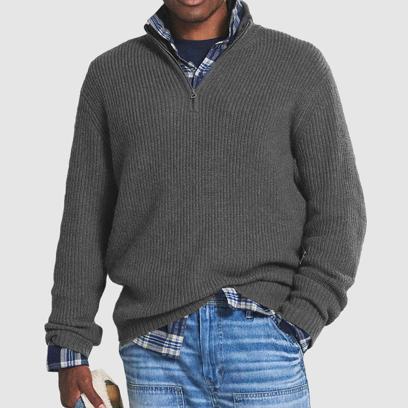 Foreign Trade Men's Business Casual Loose Zip Stand Collar Sweater - Image 2