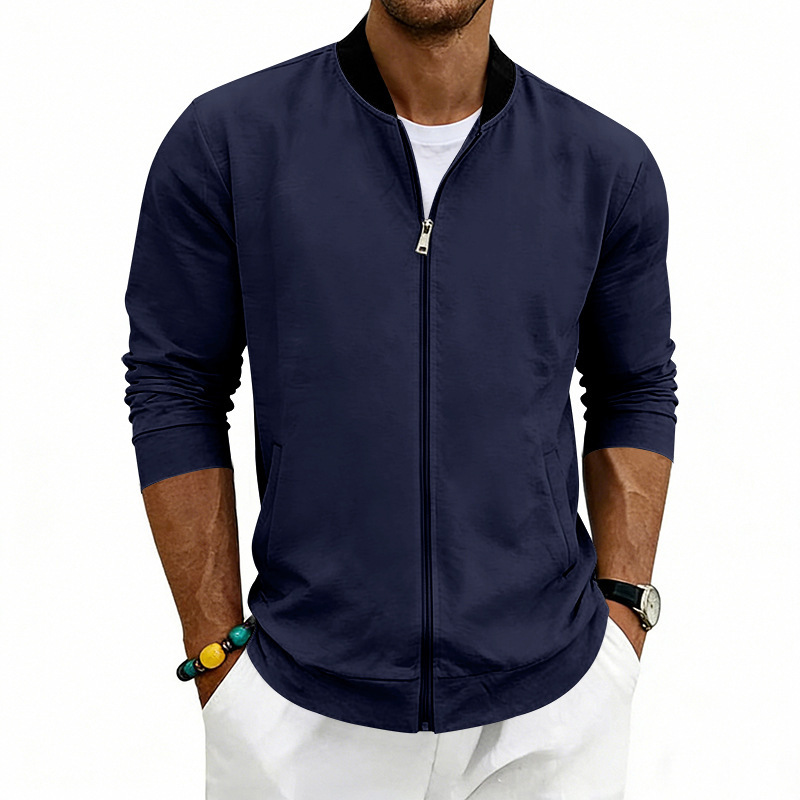 SpringAutumn Thin Vintage Mens Simple Flight-Style Stand Collar Zip-Up Baseball Jacket Cardigan - Image 8