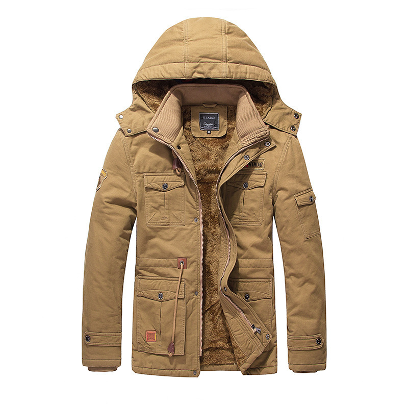 Men's Fleece Padded Jacket Mid-length Hooded Jacket - Image 5