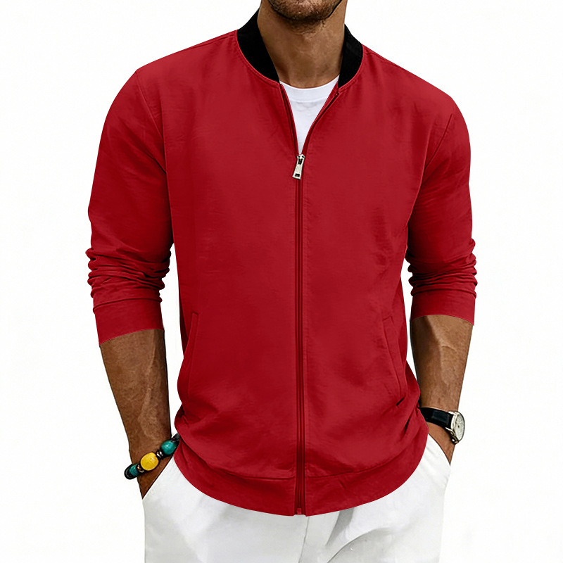 SpringAutumn Thin Vintage Mens Simple Flight-Style Stand Collar Zip-Up Baseball Jacket Cardigan - Image 4