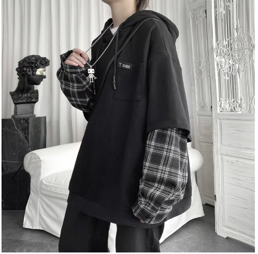 Fake Two-Piece Hooded Sweater Youth Plus Size Loose Top - Image 5
