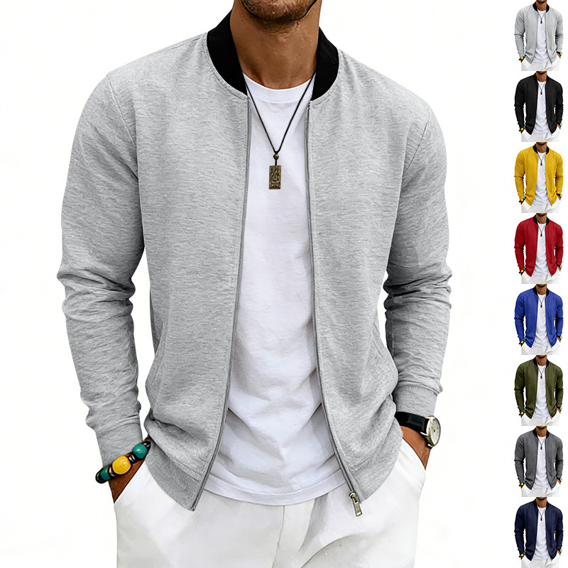 SpringAutumn Thin Vintage Mens Simple Flight-Style Stand Collar Zip-Up Baseball Jacket Cardigan